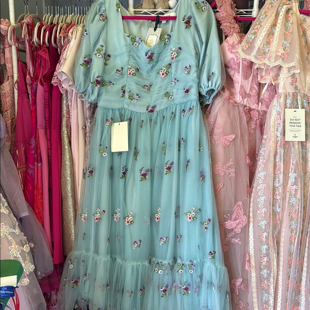 JessaKae Floral Embroidered Blue Dress